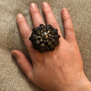Black Elastic ring with metallic beading
